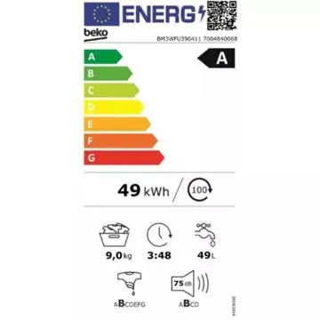Lave linge hublot 	BEKO BM3WFU390411 Energy Spin